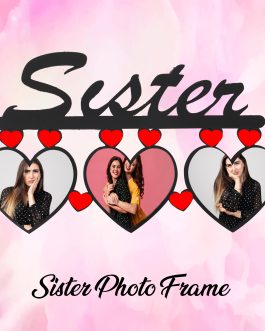 Misbh MDF sister heart shape  Personalised photo frame with 3 photos