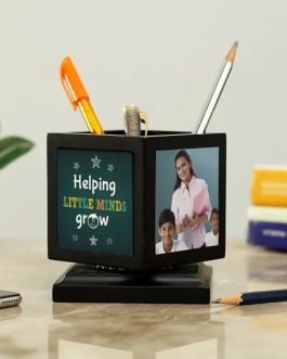 Personalized Wooden little mind photo Pen Stand