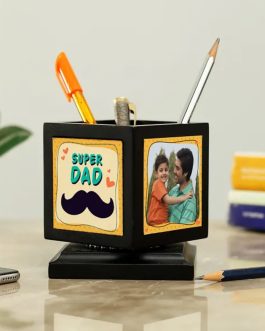 Personalized Wooden super dad Pen Stand