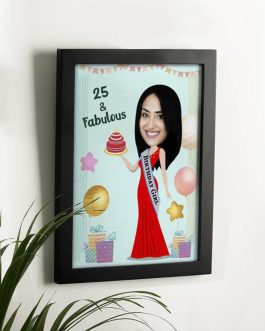 Fun Personalized Caricature in Birthday Photo Frame Style for Women