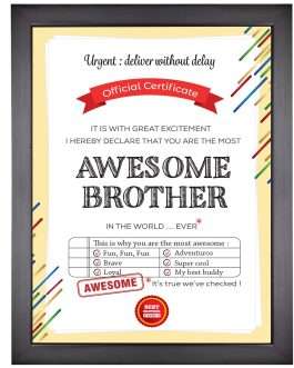 Awesome Brother Framed Certificate with rudraksh rakhi roli chawal Gifts for Brother
