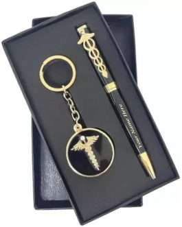 Personalized Name Engraved Metal Golden Doctor Ball Pen & Key chin Gift Set For Gifting with Box