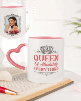 Queen Of Absolutely Everything Personalized Mug With Heart Handle
