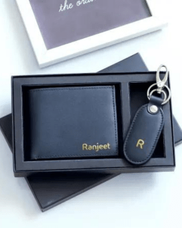 BESTSELLER Leather Wallet And Keychain Set – Personalized – Black